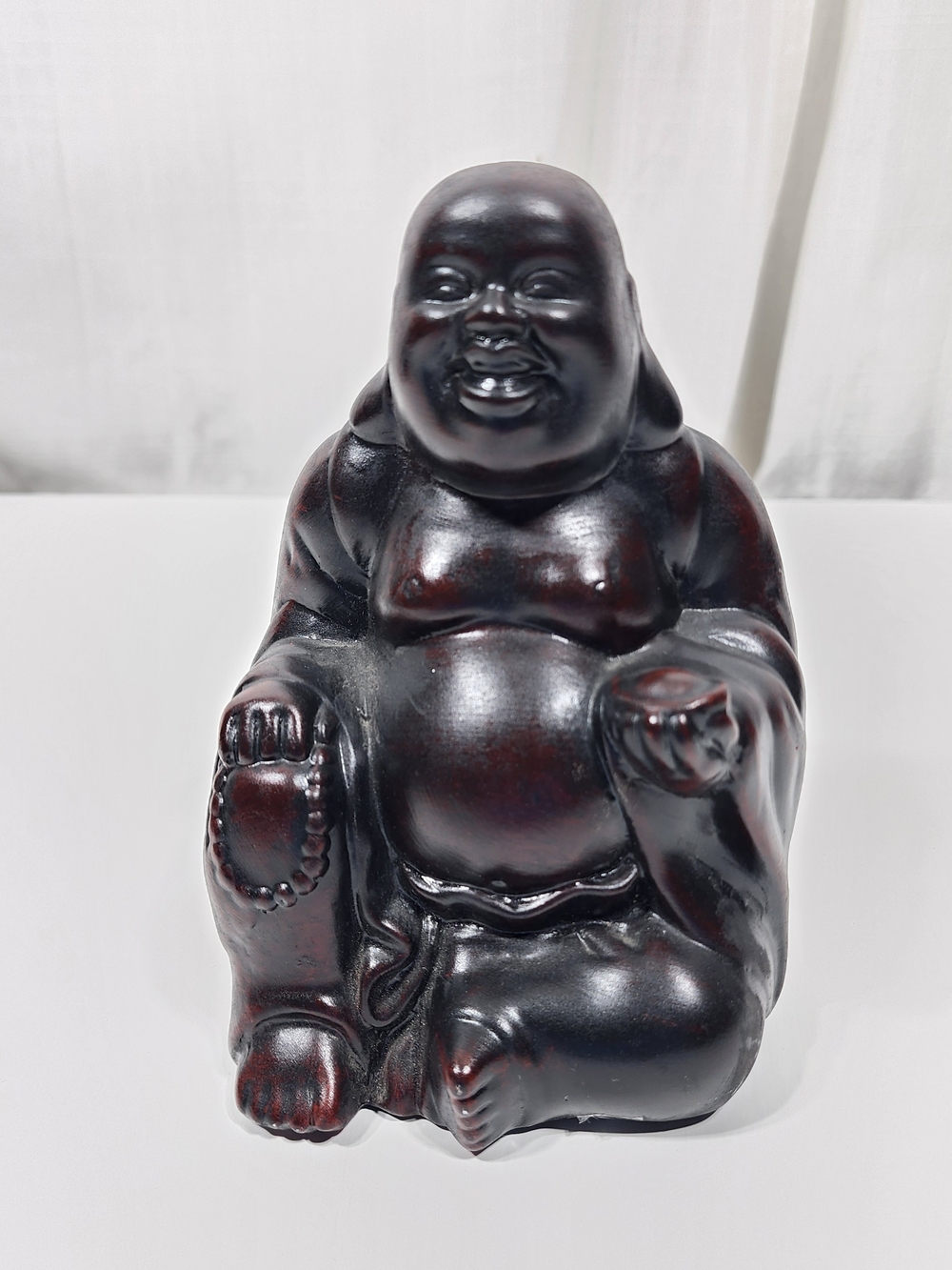 Dark Brown Laughing Buddha Statue - Decorative Home Art
